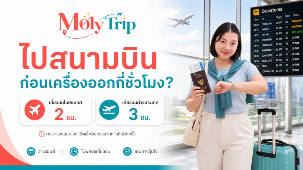 ผู้โดยสารตรวจสอบเวลาว่าควรไปสนามบินก่อนเครื่องออกกี่ชั่วโมง