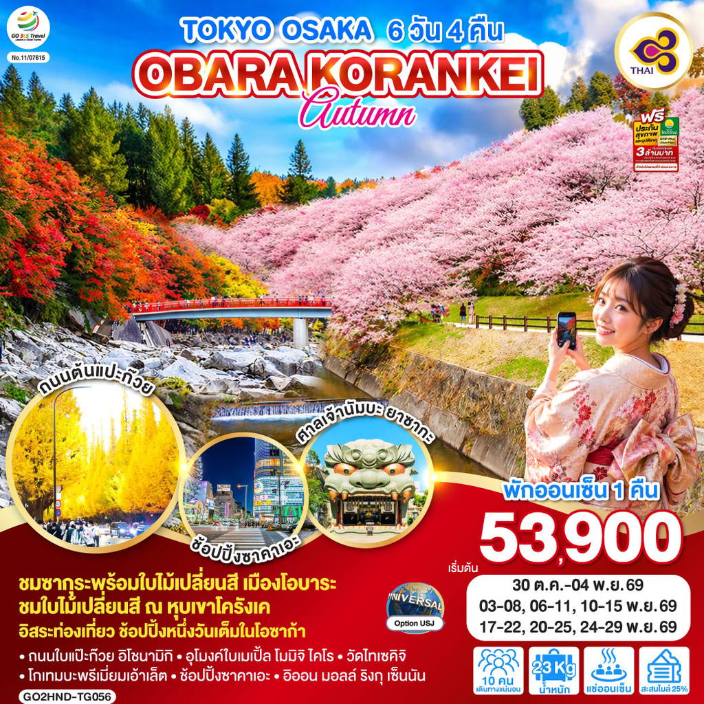 ทัวร์ญี่ปุ่น TOKYO OSAKA OBARA KORANKEI AUTUMN 6D 4N โดยสายการบินไทย [TG] โดย Moly Trip