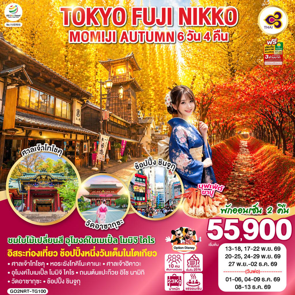 ทัวร์ญี่ปุ่น TOKYO FUJI NIKKO MOMIJI AUTUMN 6D 4N โดยสายการบินไทย [TG] โดย Moly Trip