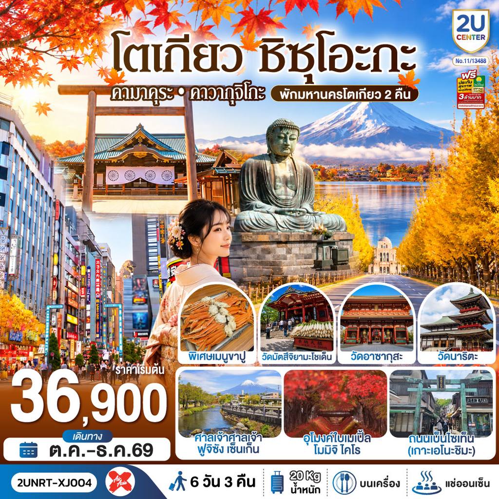 ทัวร์ญี่ปุ่น โตเกียว ชิซุโอะกะ คามาคุระ คาวากุจิโกะ (พักมหานครโตเกียว 2 คืน) 6 วัน 3 คืน สายการบิน ไทยแอร์เอเชีย เอ็กซ์ โดย Moly Trip