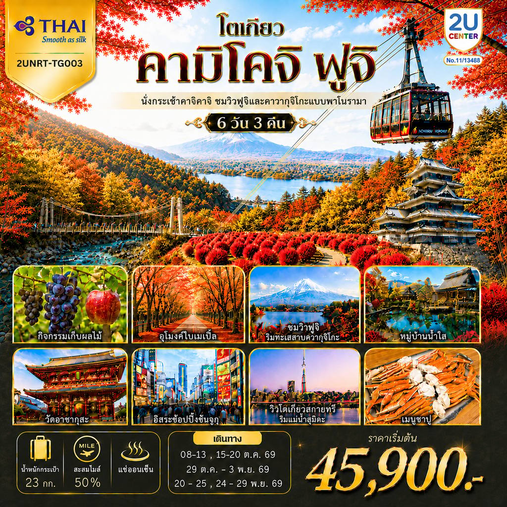 ทัวร์ญี่ปุ่น โตเกียว คามิโคจิ ฟูจิ นั่งกระเช้าคาจิคาจิ AUTUMN FULL BLOOM 6 วัน 3คืน โดยการบินไทย(TG) โดย Moly Trip