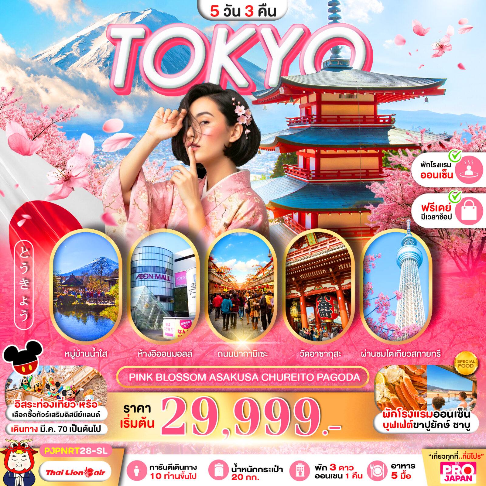 ทัวร์ญี่ปุ่น PRO TOKYO PINK BLOSSOM ASAKUSA CHUREITO PAGODA FREE DAY 5D3N โดย Moly Trip